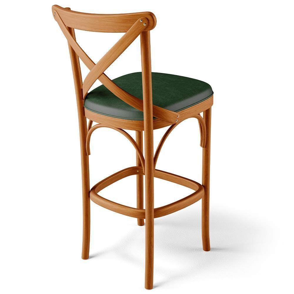 Kit 05 Banquetas Altas Cozinha Bancada Sala Jantar Estofada ávila L02 Couríssimo Verde Musgo - Lyam - 4