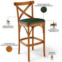 Kit 05 Banquetas Altas Cozinha Bancada Sala Jantar Estofada ávila L02 Couríssimo Verde Musgo - Lyam - 7