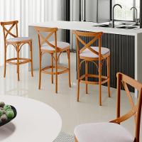 Kit 05 Banquetas Altas Cozinha Bancada Bar Sala De Jantar Estofada ávila L02 Linho Bege - Lyam - 7