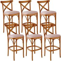 Kit 06 Banquetas Altas Cozinha Bancada Bar Sala De Jantar Estofada ávila L02 Linho Rosê - Lyam - 1