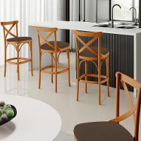 Kit 03 Banquetas Altas Bancada Bar Sala De Jantar Estofada ávila L02 Suede Marrom - 7