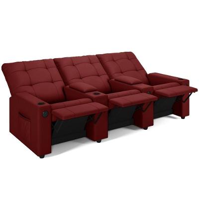 Poltrona Do Papai Reclinável Haifa F05 3 Lugares Veludo Vermelho Lyam Decor
