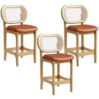 Kit 3 Banquetas Baixa Bar Cozinha Sala De Jantar Betta L02 Mel Tela Couríssimo Camel - Lyam Decor - 1