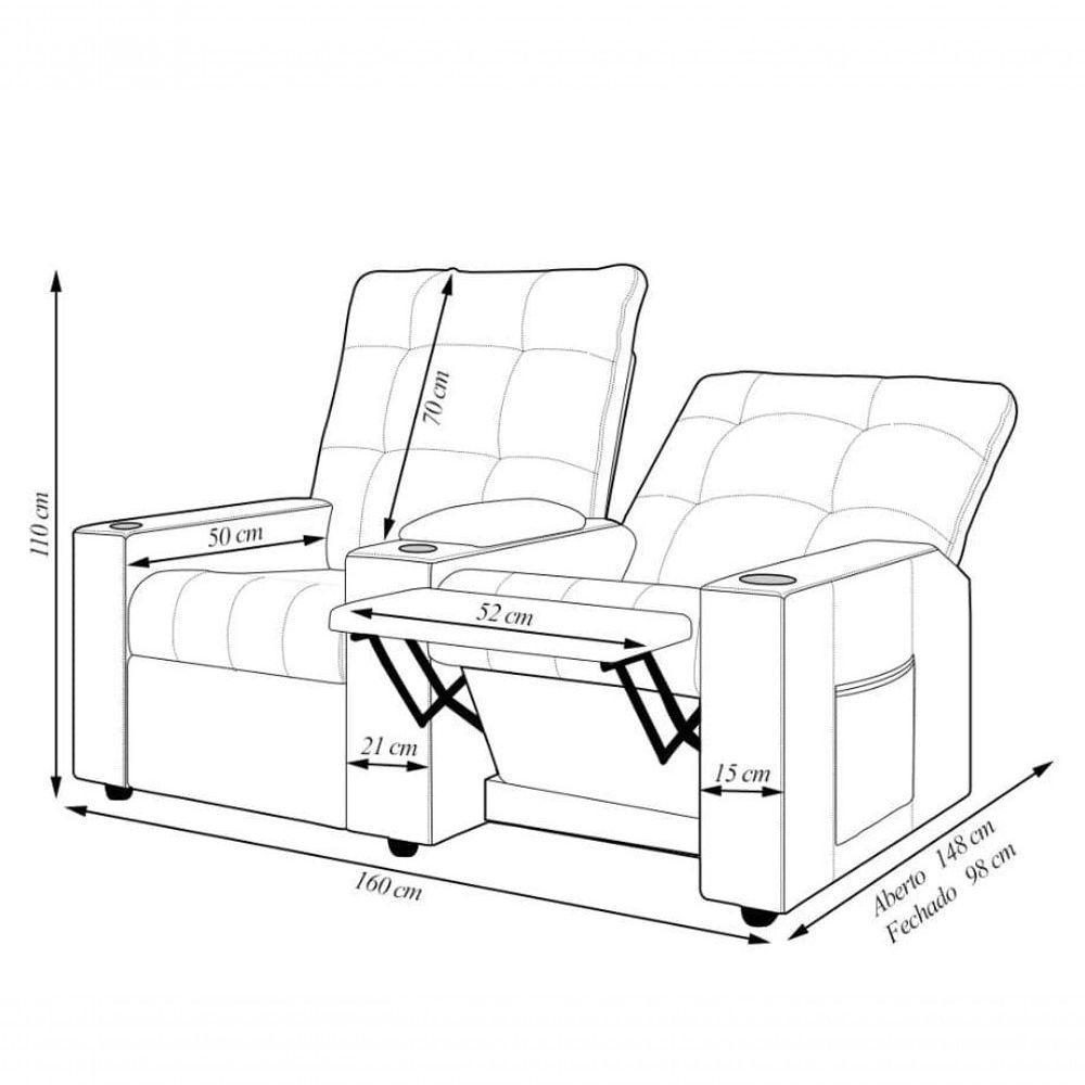 Poltrona Do Papai Reclinável Cinema 2 Lugares Manual Baú Usb Haifa F05 Veludo Bege - Lyam Decor - 4