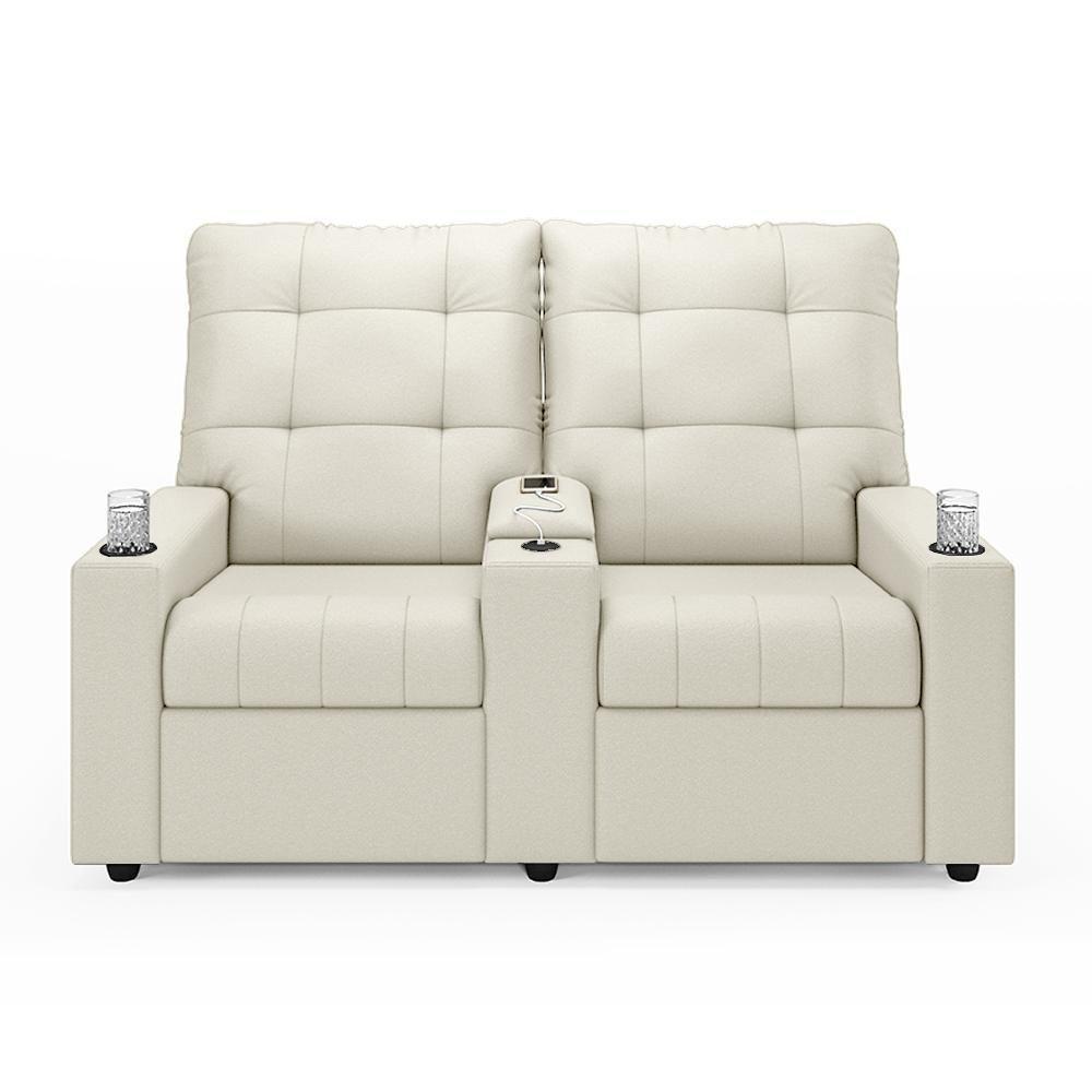 Poltrona Do Papai Reclinável Cinema 2 Lugares Manual Baú Usb Haifa F05 Veludo Bege - Lyam Decor - 5