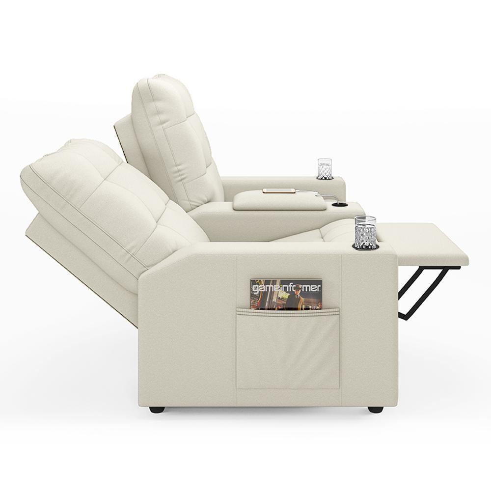Poltrona Do Papai Reclinável Cinema 2 Lugares Manual Baú Usb Haifa F05 Veludo Bege - Lyam Decor - 7