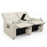 Poltrona Do Papai Reclinável Cinema 2 Lugares Manual Baú Usb Haifa F05 Veludo Bege - Lyam Decor - 1