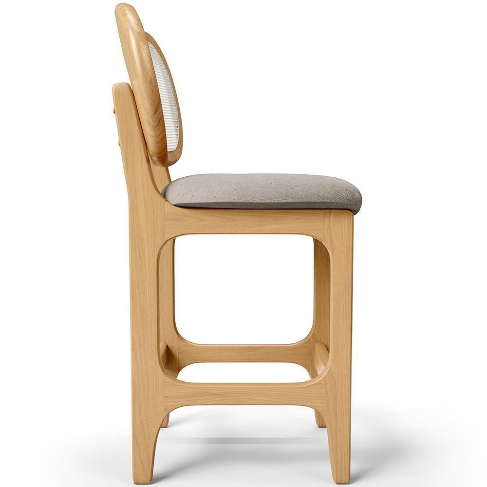 Kit 5 Banquetas Baixa Bar Cozinha Sala De Jantar Betta L02 Mel Tela Linho Bege - Lyam Decor - 2