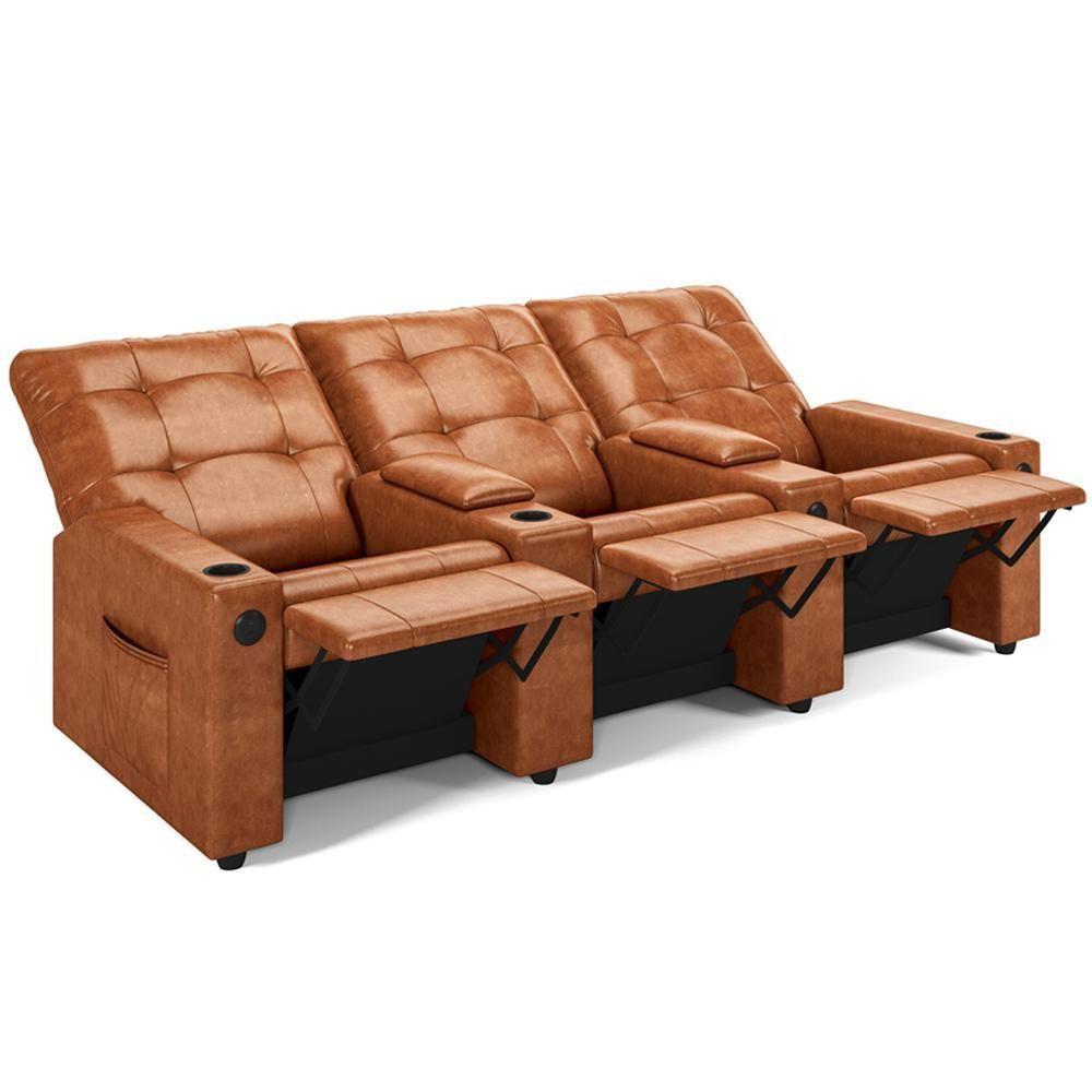 Poltrona Do Papai Reclinável Cinema 3 Lugares Manual Baú Usb Haifa F05 Facto Caramelo B - Lyam Decor - 1