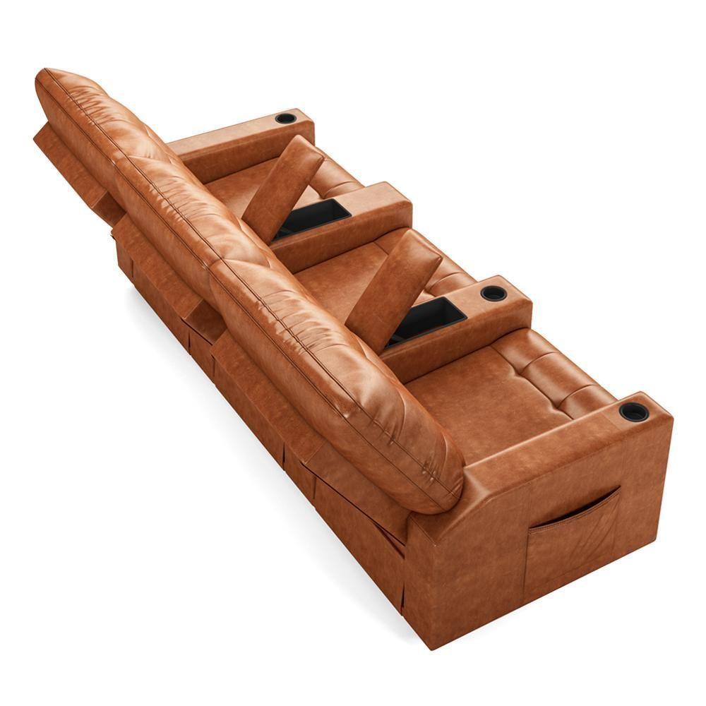 Poltrona Do Papai Reclinável Cinema 3 Lugares Manual Baú Usb Haifa F05 Facto Caramelo B - Lyam Decor - 4