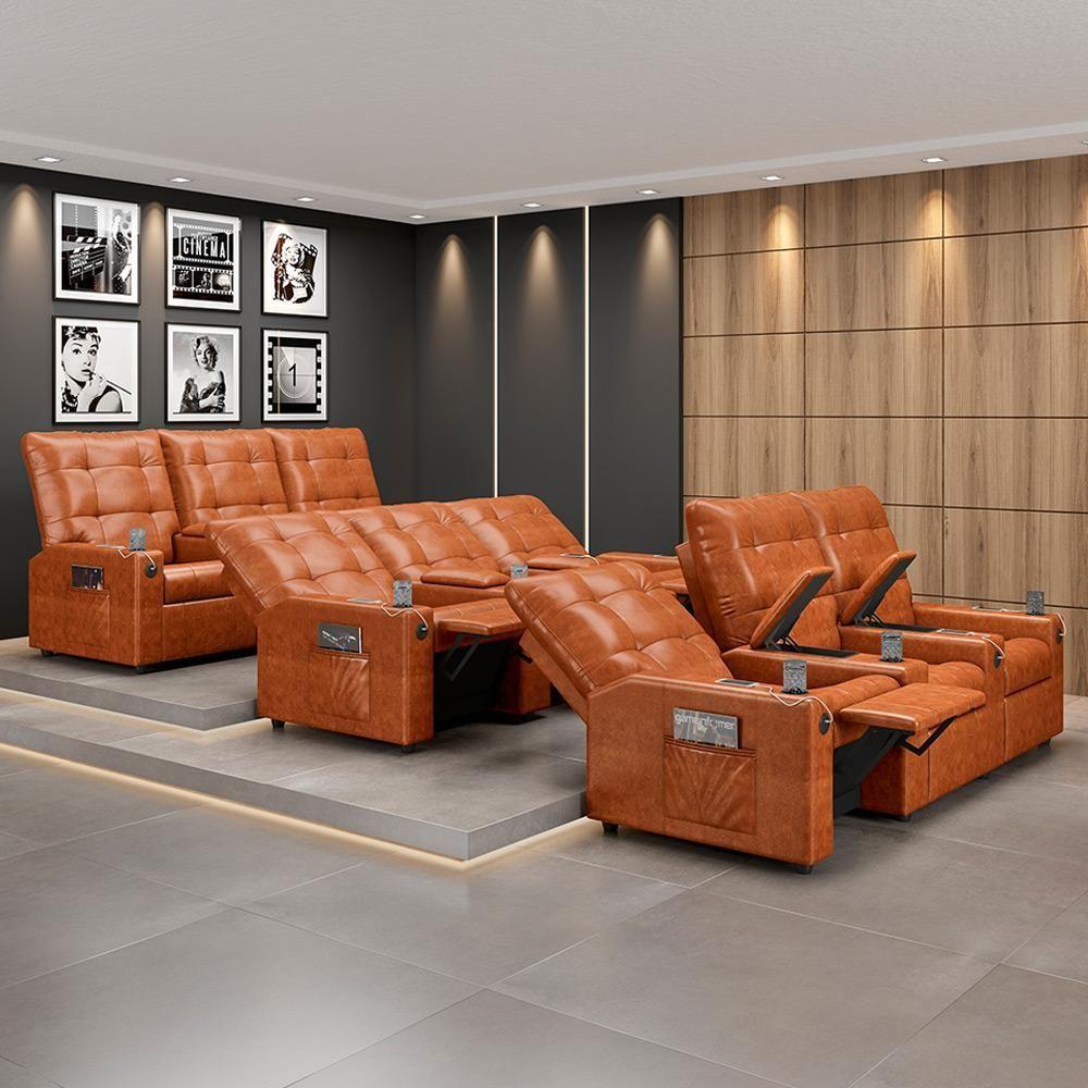 Poltrona Do Papai Reclinável Cinema 3 Lugares Manual Baú Usb Haifa F05 Facto Caramelo B - Lyam Decor - 6