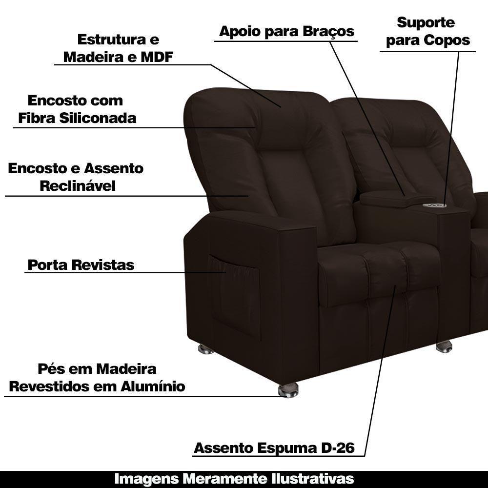 Poltrona Reclinável 2 Lugares Sala De Cinema Romeo F05 Facto Marrom - 4