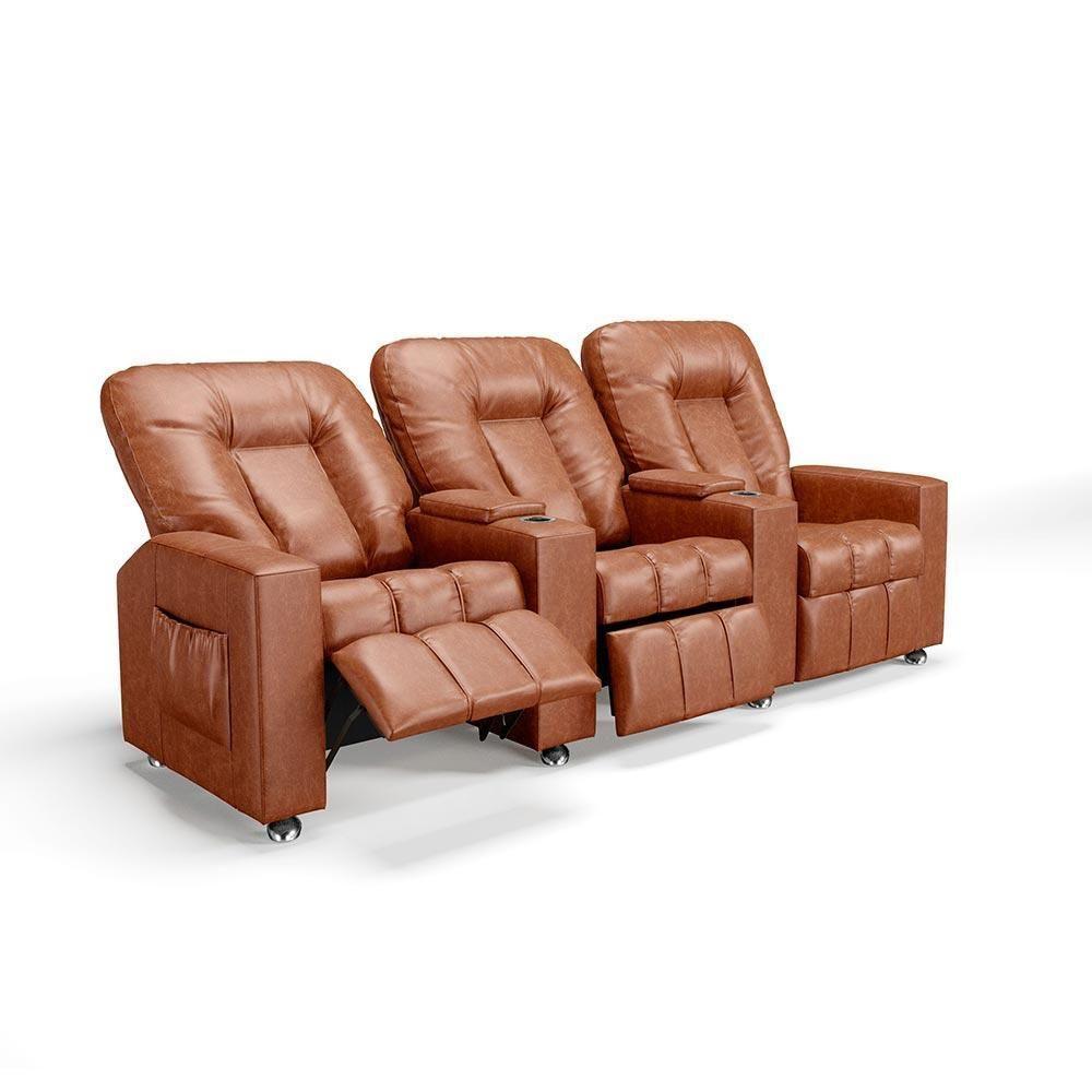 Poltrona Do Papai Reclinável Manual 3 Lugares Sala De Cinema Romeo F05 Facto Camel - 5
