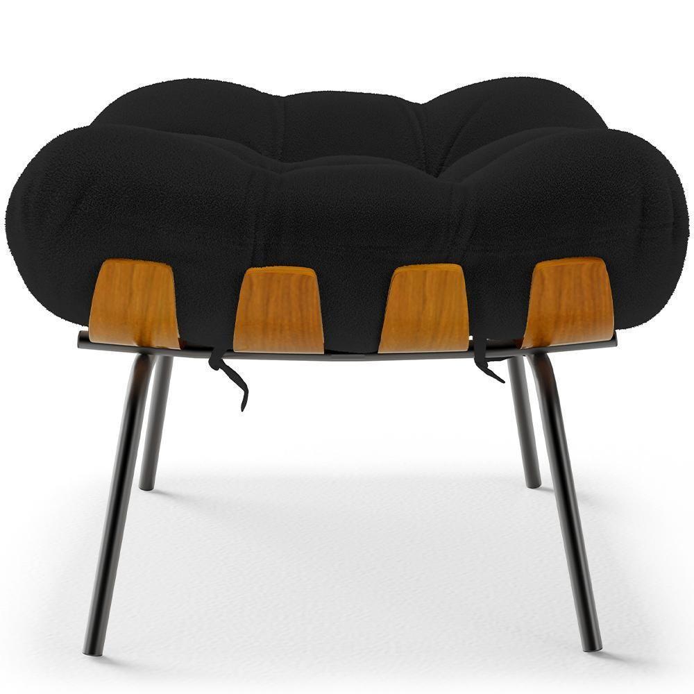 Poltrona Costela L02 Com Puff Sala De Estar Bouclê Preto - Lyam Decor - 6