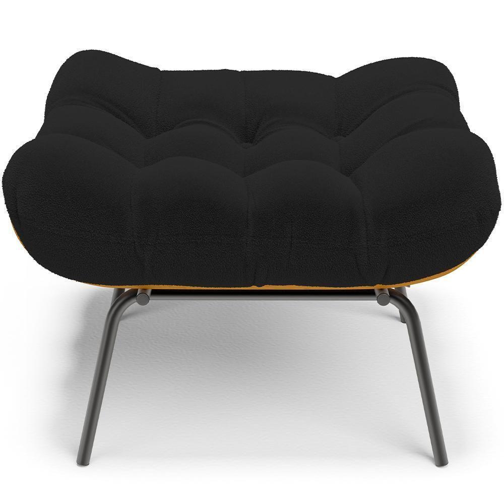 Poltrona Costela L02 Com Puff Sala De Estar Bouclê Preto - Lyam Decor - 7