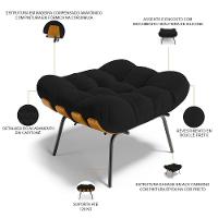 Poltrona Costela L02 Com Puff Sala De Estar Bouclê Preto - Lyam Decor - 5