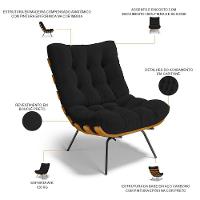 Poltrona Costela L02 Com Puff Sala De Estar Bouclê Preto - Lyam Decor - 10