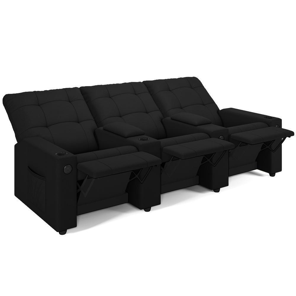 Poltrona Do Papai Reclinável Cinema 3 Lugares Manual Baú Usb Haifa F05 Facto Preto - Lyam Decor - 1
