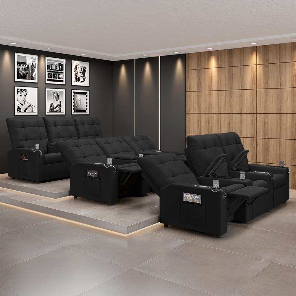 Poltrona Do Papai Reclinável Cinema 3 Lugares Manual Baú Usb Haifa F05 Facto Preto - Lyam Decor - 7