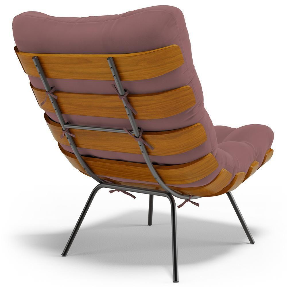 Poltrona Costela L02 Com Puff Sala De Estar Suede Rosê - Lyam Decor - 2