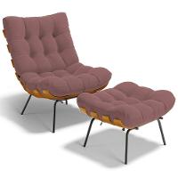 Poltrona Costela L02 Com Puff Sala De Estar Suede Rosê - Lyam Decor - 1