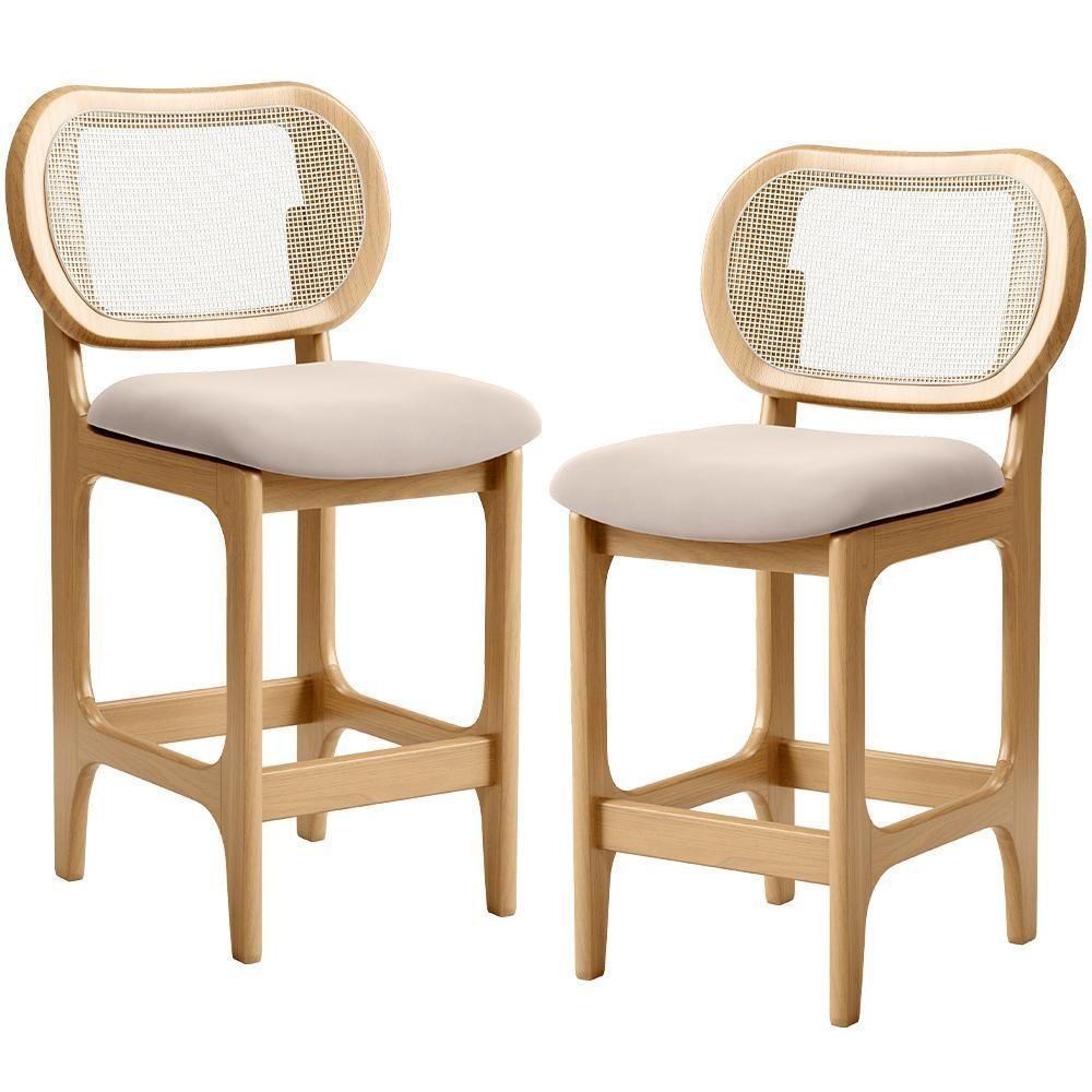 Kit 2 Banquetas Baixa Bar Cozinha Sala De Jantar Betta L02 Mel Tela Suede Bege - Lyam Decor - 1