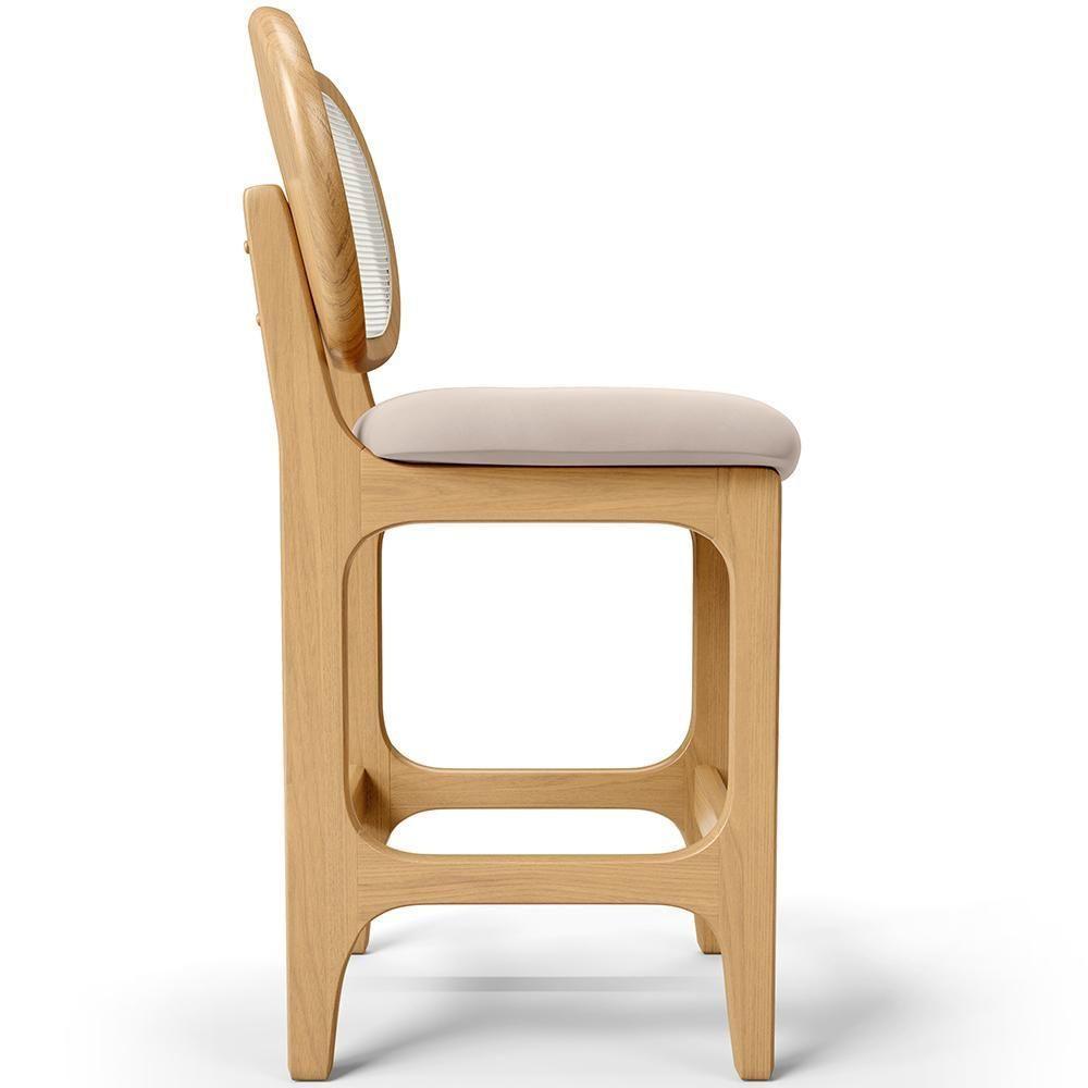 Kit 2 Banquetas Baixa Bar Cozinha Sala De Jantar Betta L02 Mel Tela Suede Bege - Lyam Decor - 2