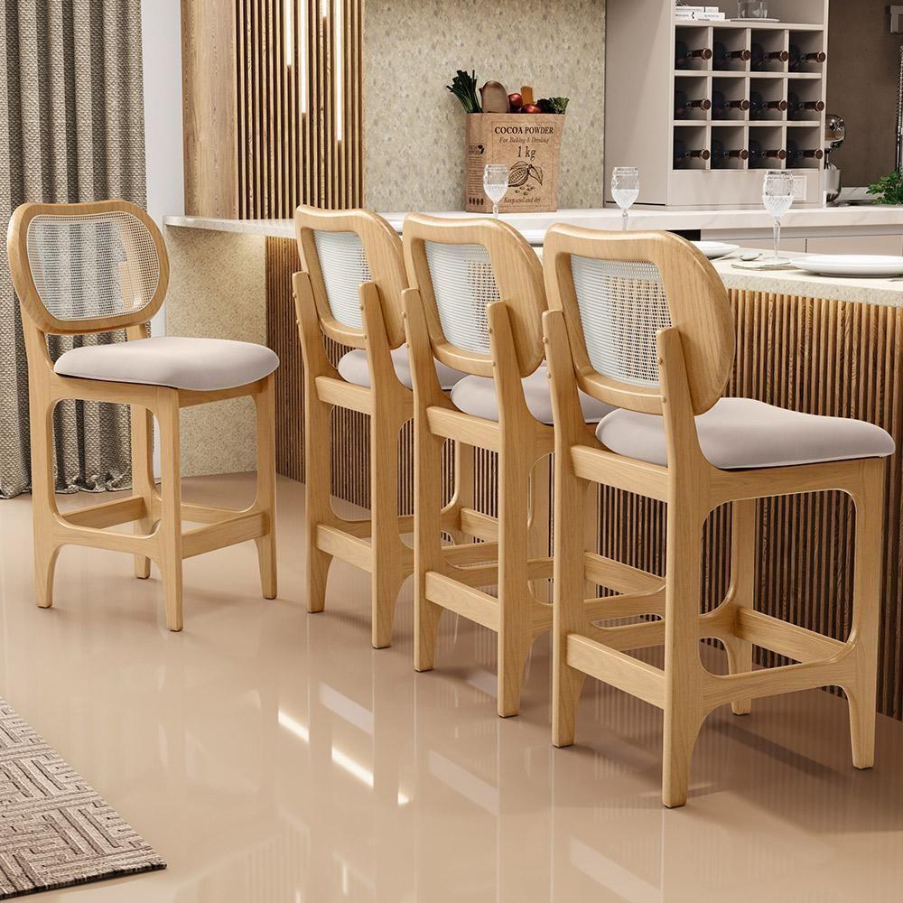 Kit 2 Banquetas Baixa Bar Cozinha Sala De Jantar Betta L02 Mel Tela Suede Bege - Lyam Decor - 6