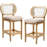 Kit 2 Banquetas Baixa Bar Cozinha Sala De Jantar Betta L02 Mel Tela Suede Bege - Lyam Decor - 1