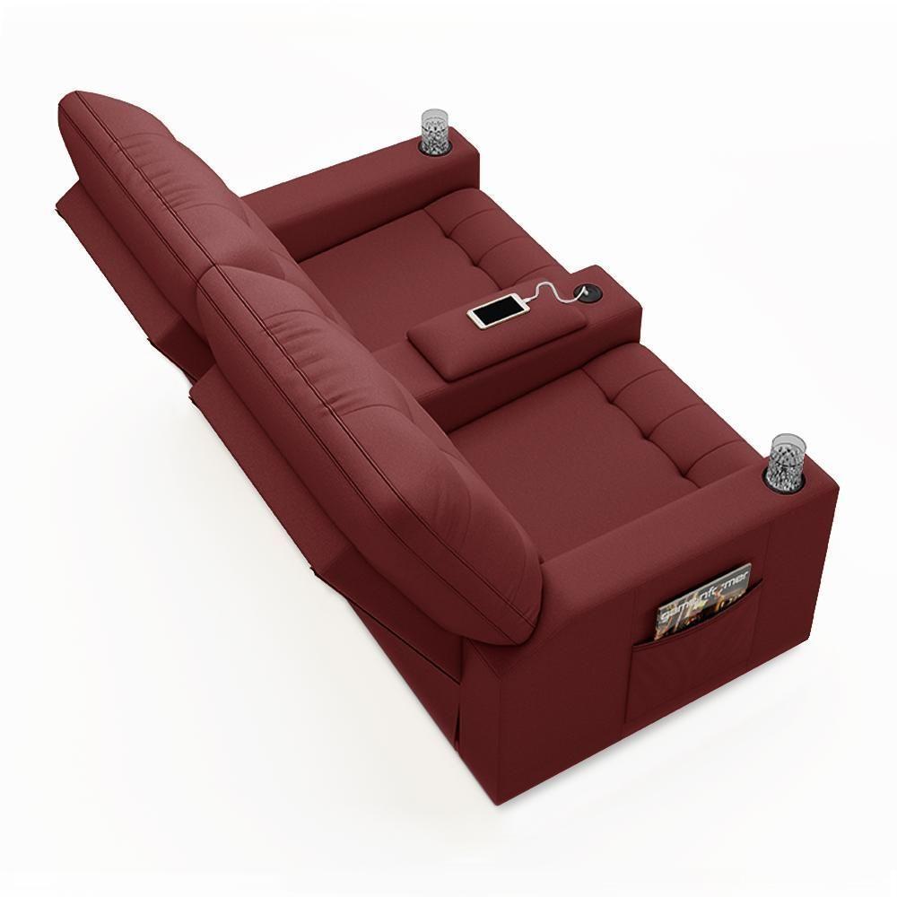 Poltrona Do Papai Reclinável Cinema 2 Lugares Manual Baú Usb Haifa F05 Facto Vermelho - Lyam Decor - 2