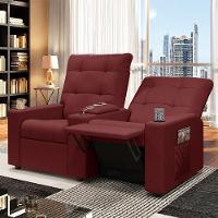 Poltrona Do Papai Reclinável Cinema 2 Lugares Manual Baú Usb Haifa F05 Facto Vermelho - Lyam Decor - 7