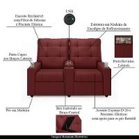 Poltrona Do Papai Reclinável Cinema 2 Lugares Manual Baú Usb Haifa F05 Facto Vermelho - Lyam Decor - 8