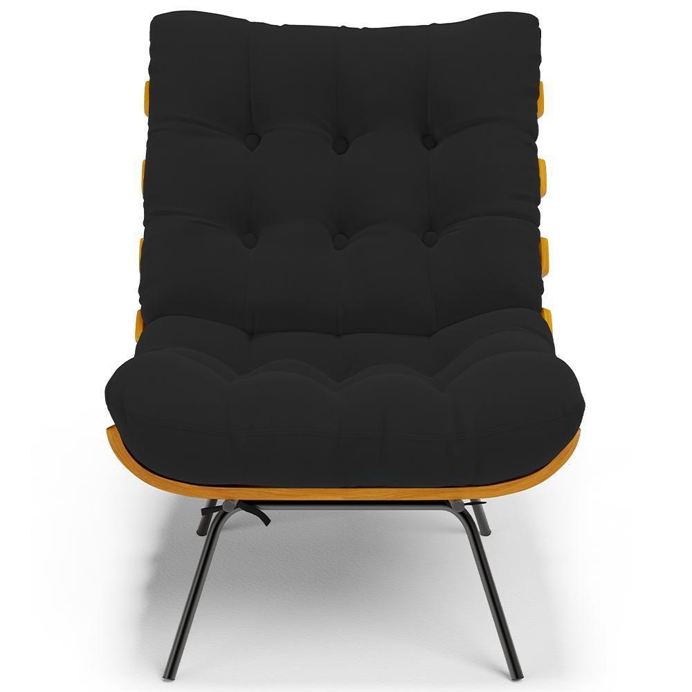 Poltrona Costela L02 Com Puff Sala De Estar Suede Preto - Lyam Decor - 8
