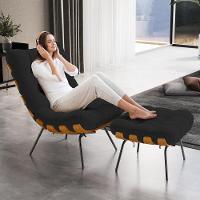 Poltrona Costela L02 Com Puff Sala De Estar Suede Preto - Lyam Decor - 9