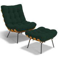 Poltrona Costela L02 Com Puff Sala De Estar Suede Verde Musgo - Lyam Decor - 1