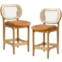 Kit 2 Banquetas Baixa Bar Cozinha Sala De Jantar Betta L02 Mel Tela Couríssimo Whisky - Lyam Decor - 1