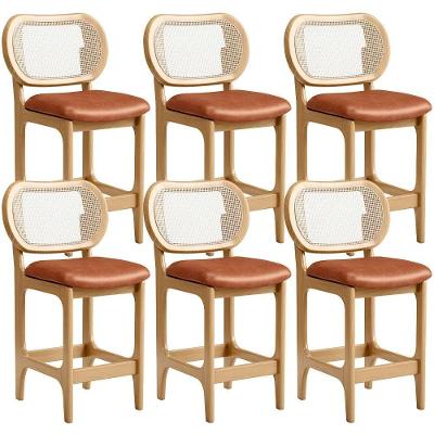 Kit 6 Banquetas Baixa Betta L02 Madeira Maciça Estofado Camel Mel Marrom Lyam Decor