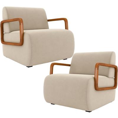 Kit 2 Poltronas Decorativas Orgânica Bruxelas K01 Veludo Bege Lyam Decor