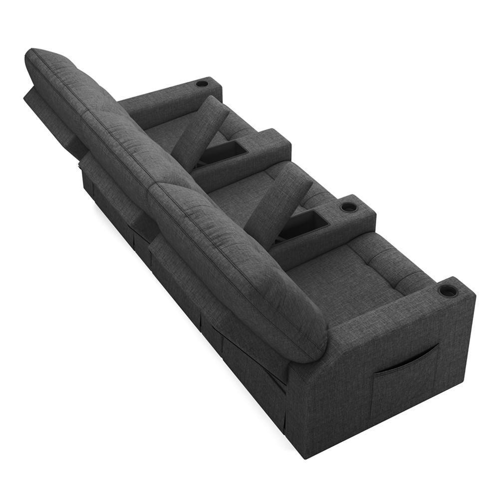 Poltrona Do Papai Reclinável Cinema 3 Lugares Manual Baú Usb Haifa F05 Linho Chumbo - Lyam Decor - 2