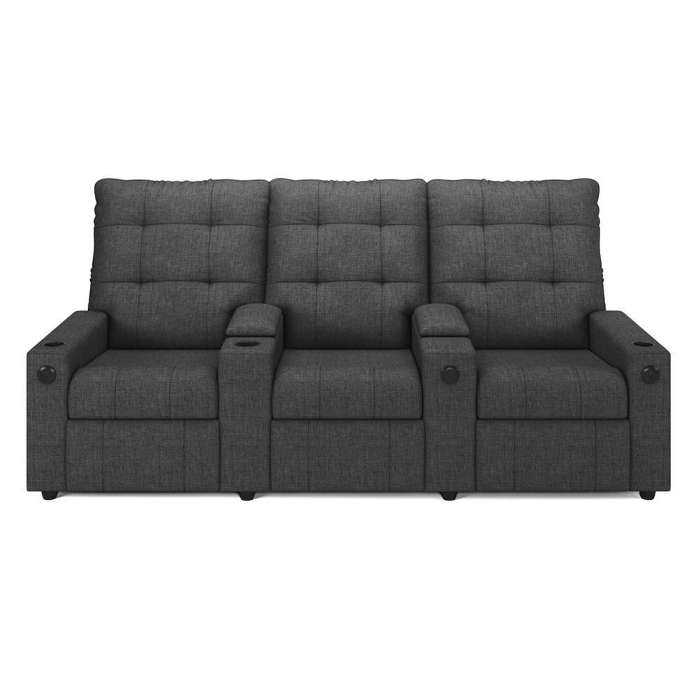 Poltrona Do Papai Reclinável Cinema 3 Lugares Manual Baú Usb Haifa F05 Linho Chumbo - Lyam Decor - 6