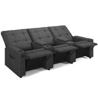 Poltrona Do Papai Reclinável Cinema 3 Lugares Manual Baú Usb Haifa F05 Linho Chumbo - Lyam Decor - 1