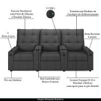 Poltrona Do Papai Reclinável Cinema 3 Lugares Manual Baú Usb Haifa F05 Linho Chumbo - Lyam Decor - 8