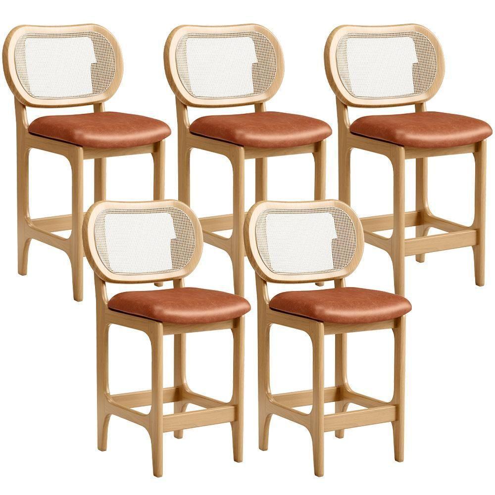 Kit 5 Banquetas Baixa Bar Cozinha Sala De Jantar Betta L02 Mel Tela Couríssimo Camel - Lyam Decor - 1