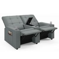 Poltrona Do Papai Reclinável Cinema 2 Lugares Manual Baú Usb Haifa F05 Facto Cinza - Lyam Decor - 1