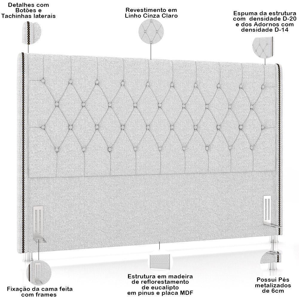 Cabeceira Cama Box Queen 160cm Estofada Frizza P05 Linho Cinza Claro - 7