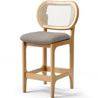 Banqueta Baixa Bar Cozinha Sala De Jantar Betta L02 Mel Tela Linho Bege - Lyam Decor - 1