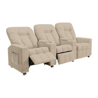 Poltrona Reclinável 3 Lugares Romeo F05 Suede Bege Lyam Decor