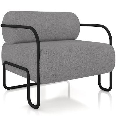 Poltrona Decorativa Moscou K01 Pés Industrial Tecido Bouclé Cinza Lyam Decor