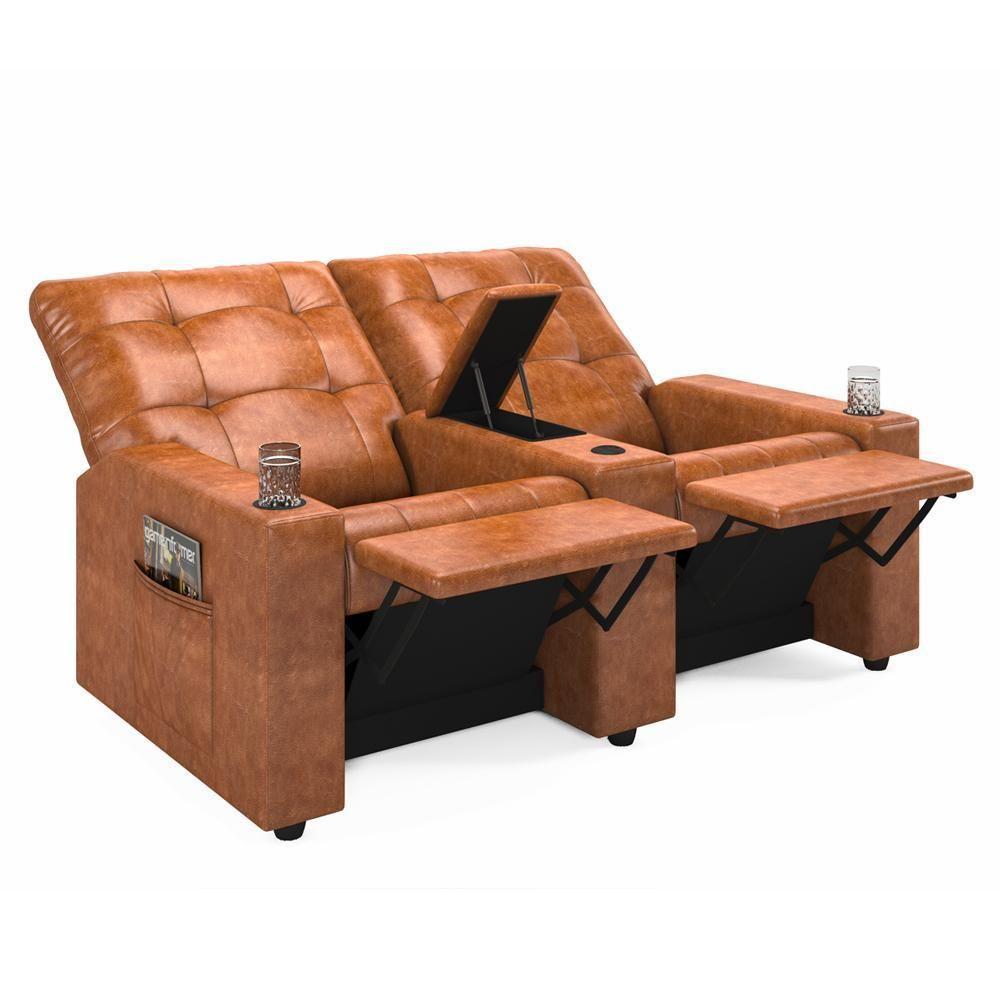Poltrona Do Papai Reclinável Cinema 2 Lugares Manual Baú Usb Haifa F05 Facto Caramelo B - Lyam Decor - 1