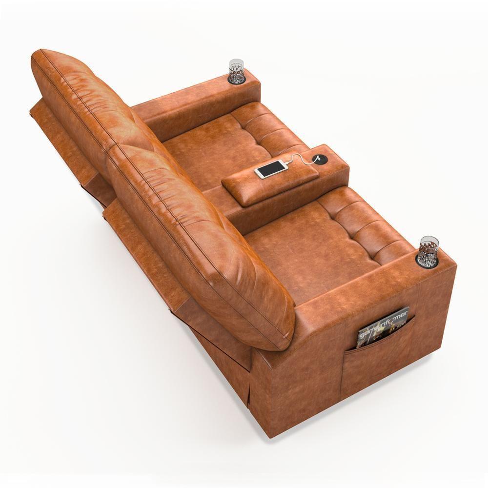 Poltrona Do Papai Reclinável Cinema 2 Lugares Manual Baú Usb Haifa F05 Facto Caramelo B - Lyam Decor - 4